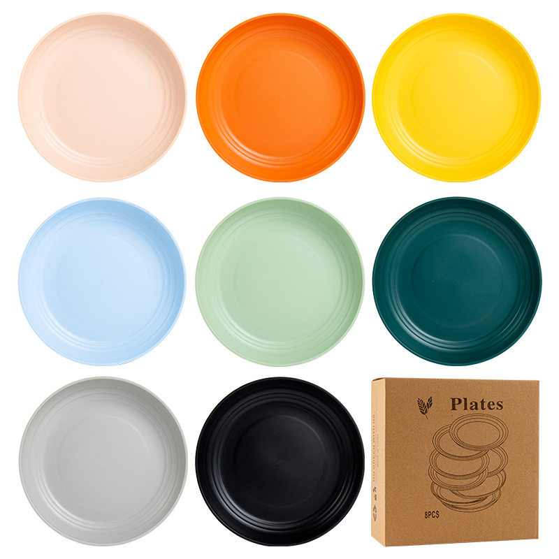 Customizable Cross-border Plastic Plate Household Drop-resistant Simple Tableware Plate Solid Color Small Round Plate High-value Commercial