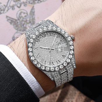 2025 New Hip-Hop Style Fashion Business Large Dial Full Diamond Steel Belt with Calendar Men's and Women's Quartz Fashion Watch