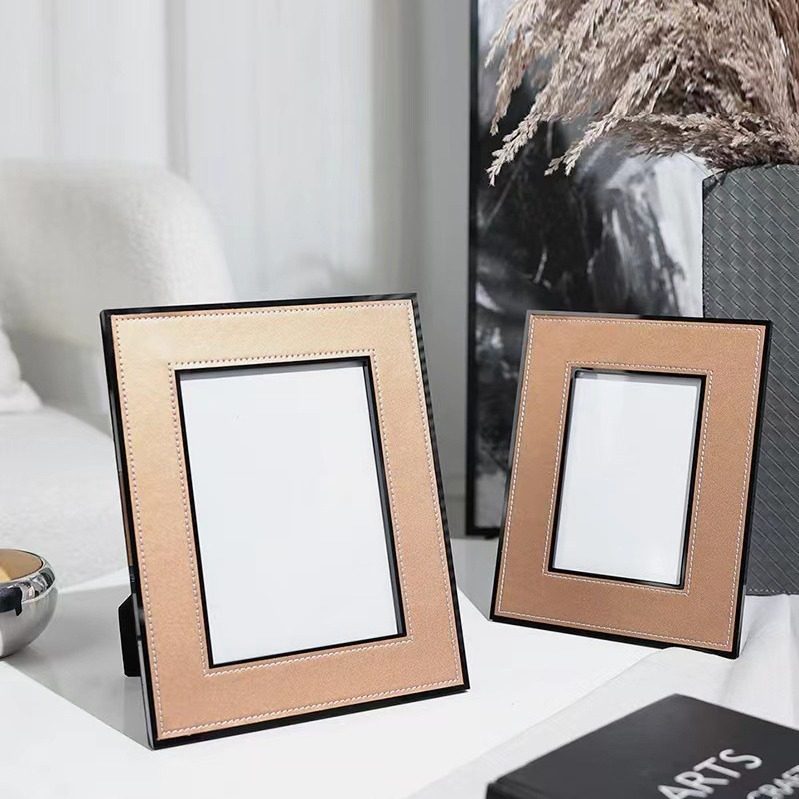 Simple Modern orange high-end leather decorative line photo frame 67-inch bedroom study desktop decoration home decoration