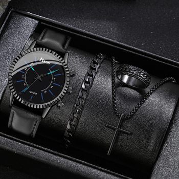 2025 Cross-Border Sports and Leisure Korean Style Creative Gear Dial Belt Watch Men's Quartz Watch Cross Set