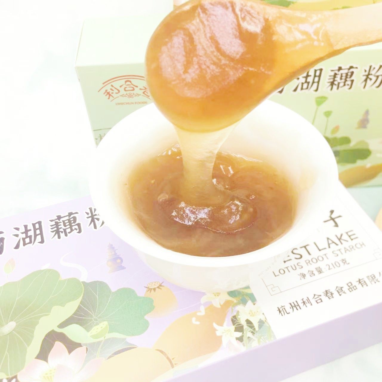 Li He Chun West Lake Lotus Root Starch Instant Lotus Root Starch Soup Black Sugar Red Jujube Osmanthus Lily Original Hangzhou Specialty Boxed 210g