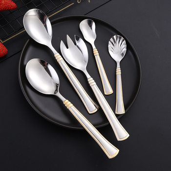 Stainless Steel Dishes Spoon Self-service Public Spoon Dishes Spoon Hotel Thickened Dagong Spoon Salad Spoon Fork Restaurant Service Spoon