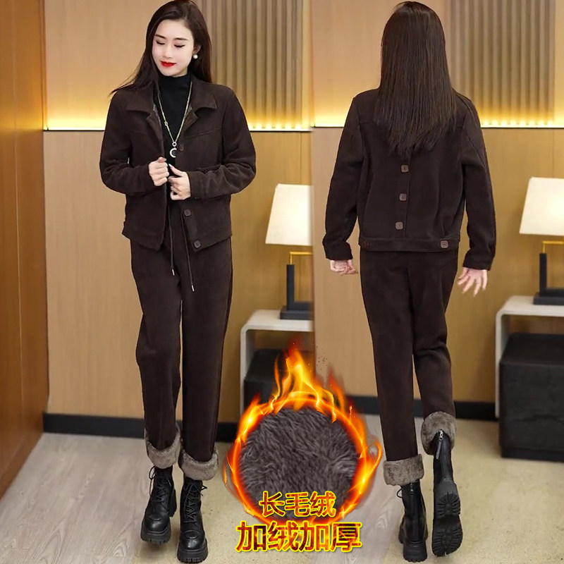 Winter Fleece-Lined Thickened Women's Suit 5 New Fashion Stylish Loose Slimming Petite Casual Two-Piece Set