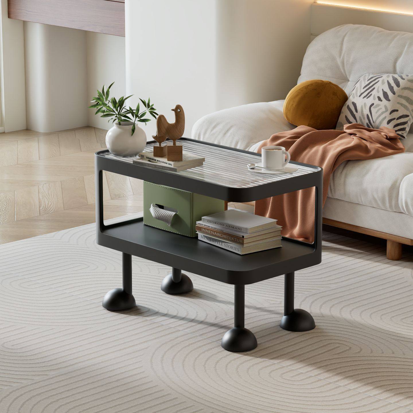 Cute Cream Style Rectangular Bedside Table with Lamp for Home Bedroom Bedside Cabinet Storage Shelf Small Coffee Table Simple