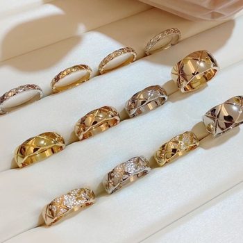 Xiangjia High version narrow version wide version ring plated 18K gold coco rhombus diamond ring CNC carved bracelet