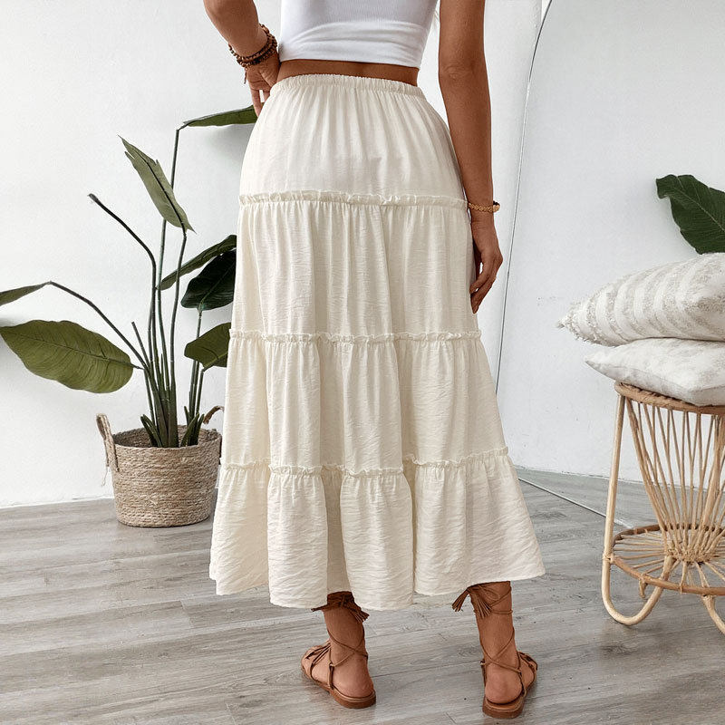 Layered Solid Color Summer Maxi Skirt Casual Style Minimalist Design Adjustable Tie Wholesale Available