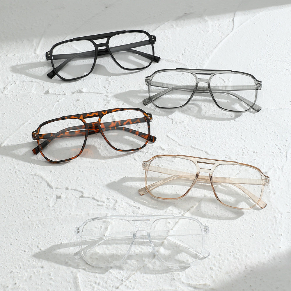 Large Frame Double Beam Glasses Frame Plain-made Plain Frame Cyber-famous Flat Glasses for Men and Women Fashion Trendy Optical Glasses Frame Toad Glasses