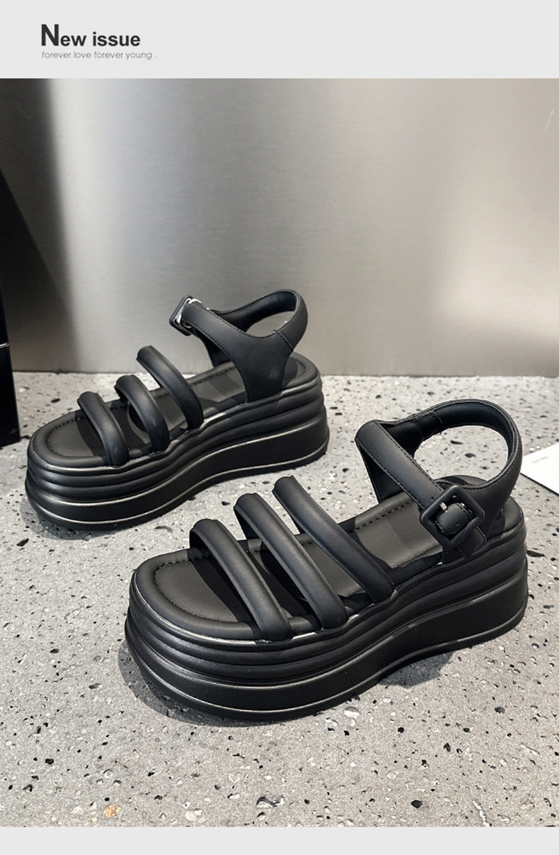 Dép sandal nữ quai chữ V đế TPU chống trượt mùa hè — Đen, Len nguyên chất chi tiết 13