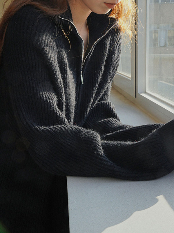 Maternity Dress Autumn and Winter Thick Knitted Sweatshirt Dress Mid-Length Sweater Dress Lapel Zipper High-End Wear