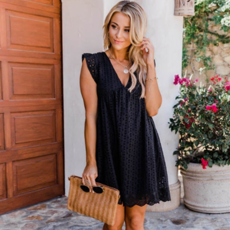Lace Panel Hollow Out V Neck Sleeveless Dress Elegant Spring Fashion Perfect for Casual or Formal Occasions Wholesale