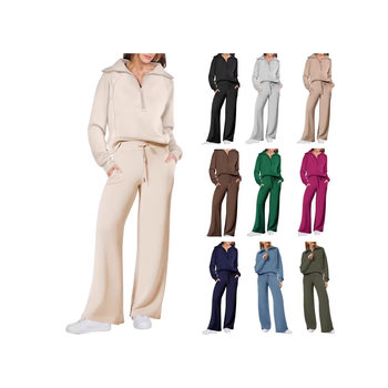 European and American Export 2025 Amazon Autumn and Winter Women's Casual Sports Suit Zipper Long-Sleeved Sweatshirt Wide-Leg Pants Set