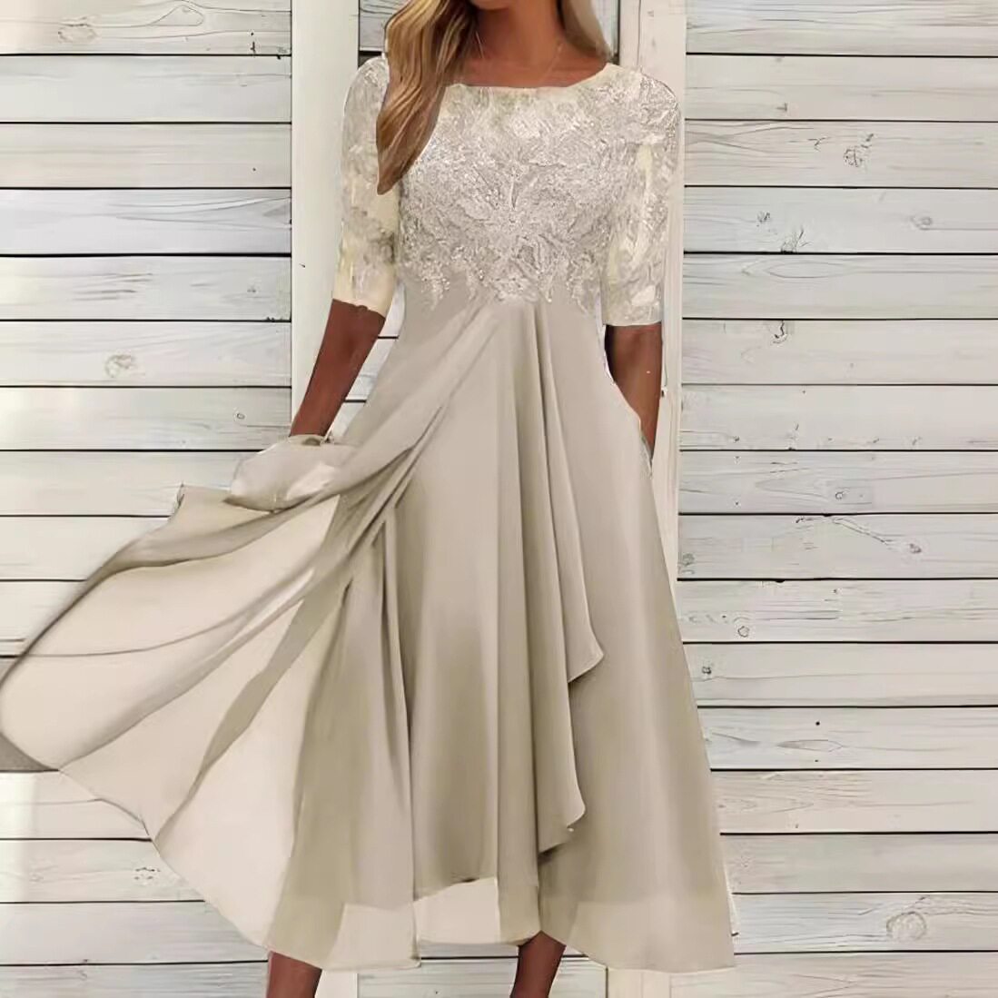 Chiffon Lace Hollow Out Long Dress Elegant Design Perfect for Bridesmaids Evening Gown Wholesale Available