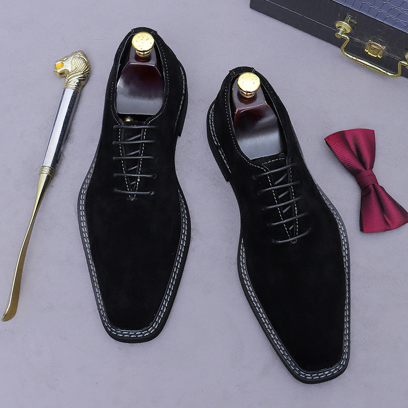 Giày Oxford nam da lộn cỡ lớn mũi vuông phong cách công sở — đen, màu nâu mocha