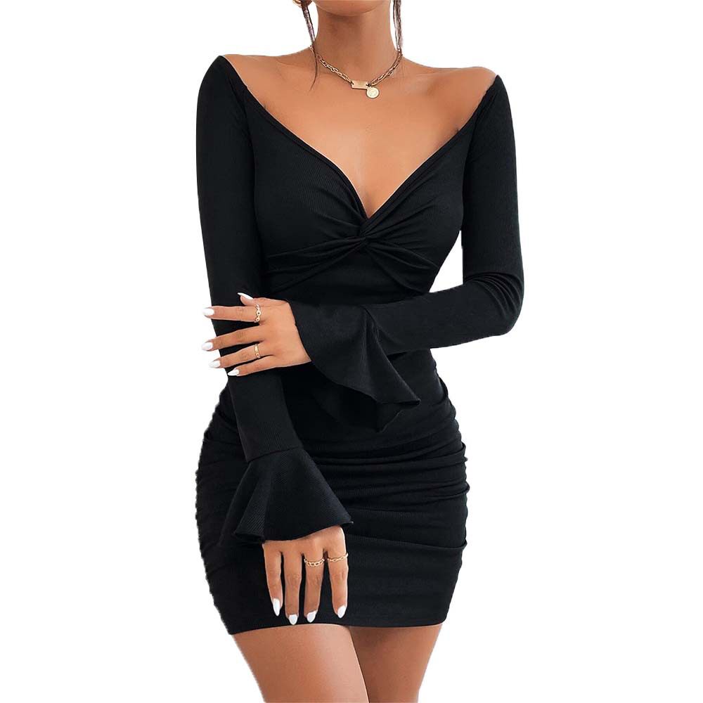 French Style Womens Dress Elegant Fit Flared Sleeves Short Length Spring Summer Fashion Wholesale Available