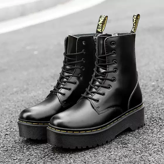Cross border new women's boots 8-hole DR thick soled Martin boots with side zipper, European and American fashion cowhide midsole boots, car stitching replacement