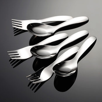 Ean 304 Stainless Steel Short-Handled Children's Flat Spoon and Fork, Mirror-Polished Children's Feeding Spoon, Cute Gift