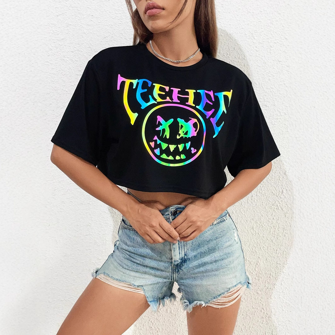 Fashion Womens Short Sleeve T Shirt Round Neck Printed Trendy Design Casual Wear Summer Style Wholesale Available