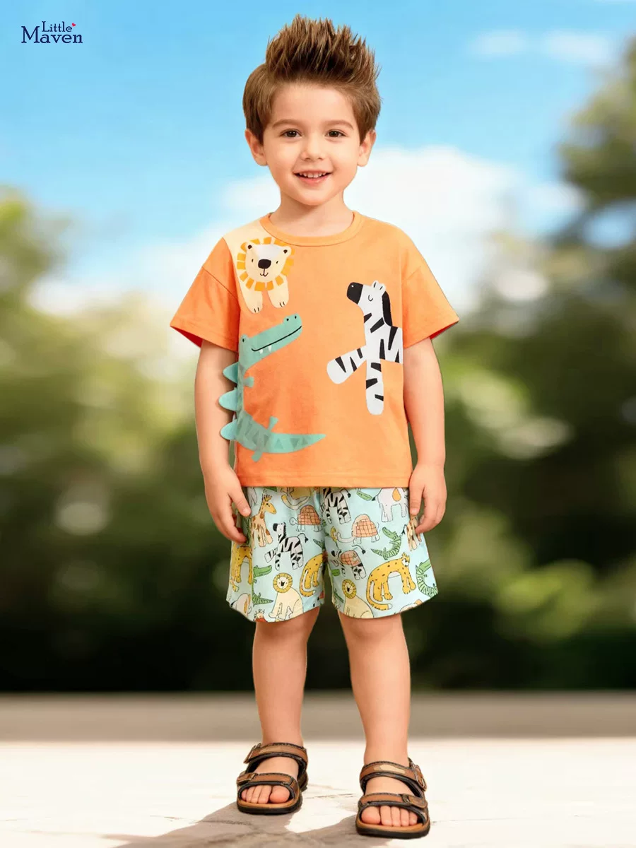 Boys' Summer Cartoon Short-Sleeve Set from Factory, Kids' Wear Dropshipping & Distribution