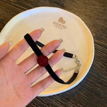 Wine Red Rose choker necklace ~ hot girl atmosphere collar female niche design velvet necklace 2023 New