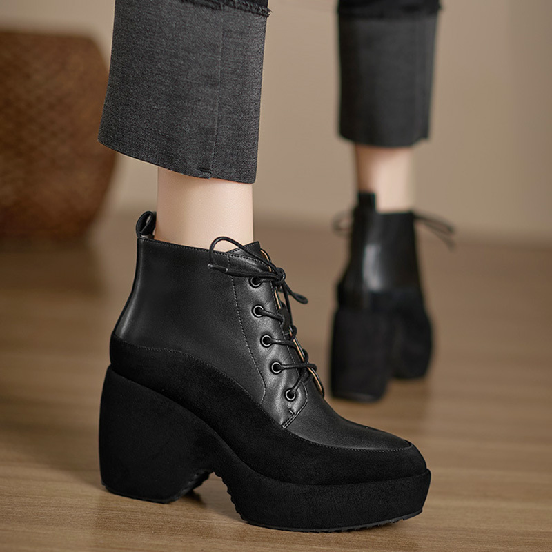 Boot nữ cổ thấp gót siêu cao 9cm đế dày phong cách thanh lịch — màu đen, trắng