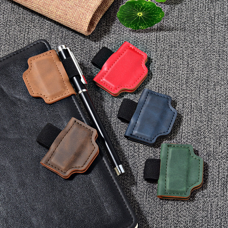 Cross-Border Popular Crazy Horse Leather Magnetic Bookmark, Leather Magnetic Pen Loop, Pu Bookmark, Book Pen Holder with Texture