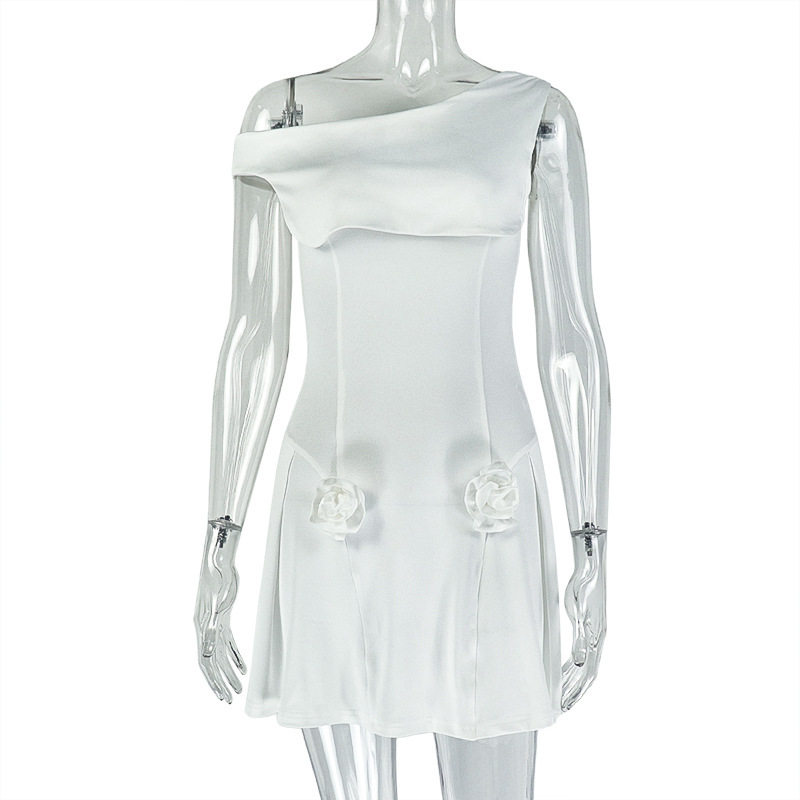 A Line Dress Waist Defining Pleated Asymmetrical Neckline Fashionable Casual Wear Wholesale Available