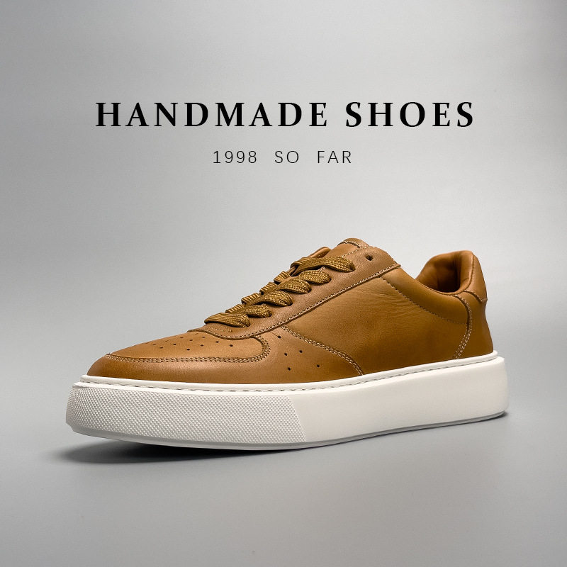 Giày sneaker nam da cao cấp phối màu nâu, kiểu cổ điển thủ công — Màu Nâu [giày có tỷ lệ chất lượng trên 1000]