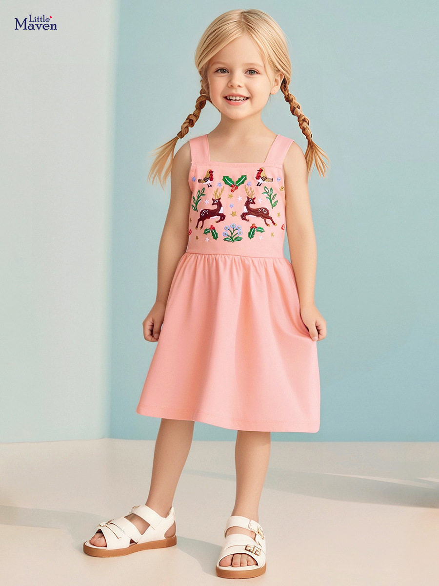 Style Girls' Spaghetti Strap Dress, Summer Cotton Cartoon Dress