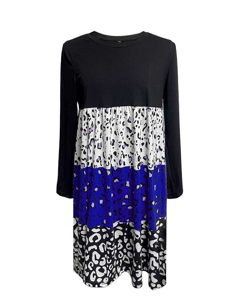 Color Block Printed Long Sleeve Dress Fall Winter Collection Casual Wear for Women Wholesale Available