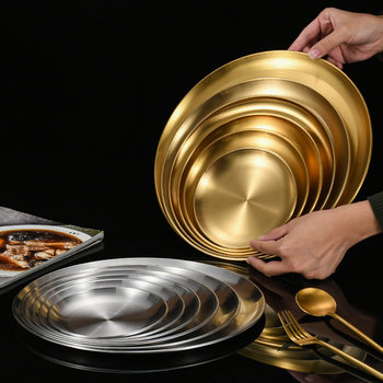 Stainless Steel Korean Bbq Grill Plate, Thickened Small Dish for Bones, Dessert and Cake Tray for Coffee Shop, Light Luxury Style