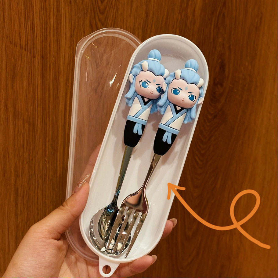 304 Stainless Steel Nezha Ip Children's Dessert Spoon, Safe National Style Design, Cross-Border In-Stock 48H Delivery for Feeding