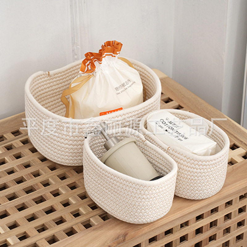Factory New Woven Cotton Rope Storage Basket Three-piece Set Large Capacity Sundry Toy Cosmetic Key Fit Basket