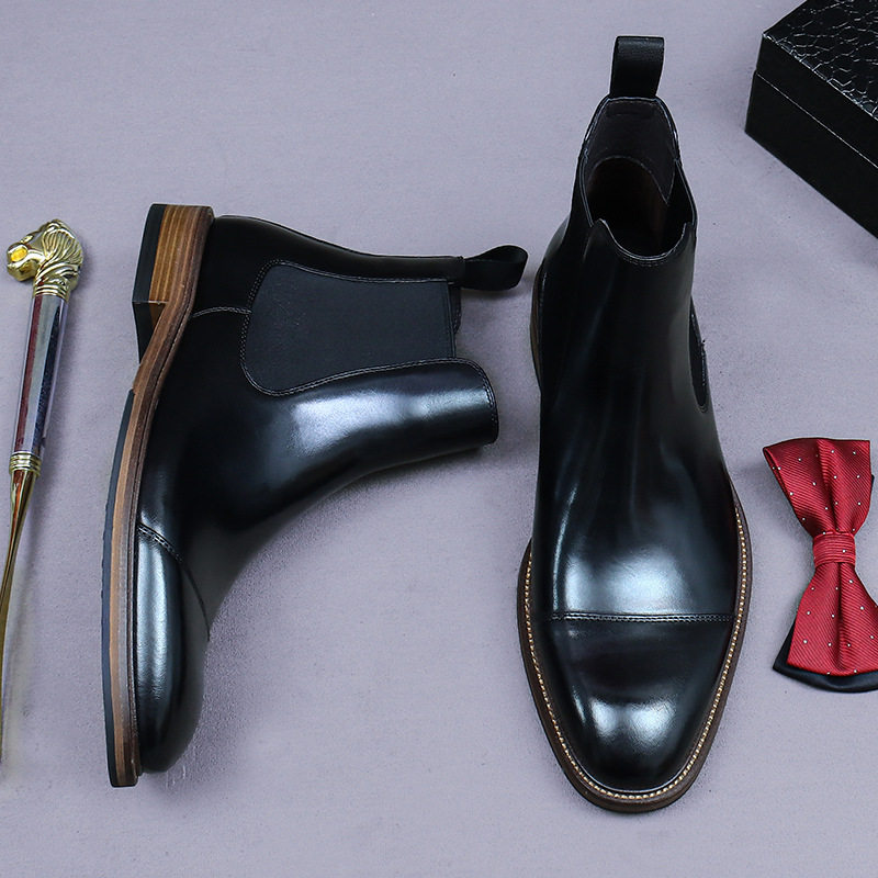 Giày Chelsea Boot Nam Da Bò Cao Cổ Thủ Công Chiều Cao Đế Khoảng 3cm Màu Nâu, Đen