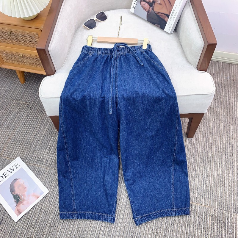 Quần jean nam ống rộng lưng thun dây rút dáng lửng 9 tấc — Màu trắng mây cổ điển, Xanh băng giá, Xanh biển đảo