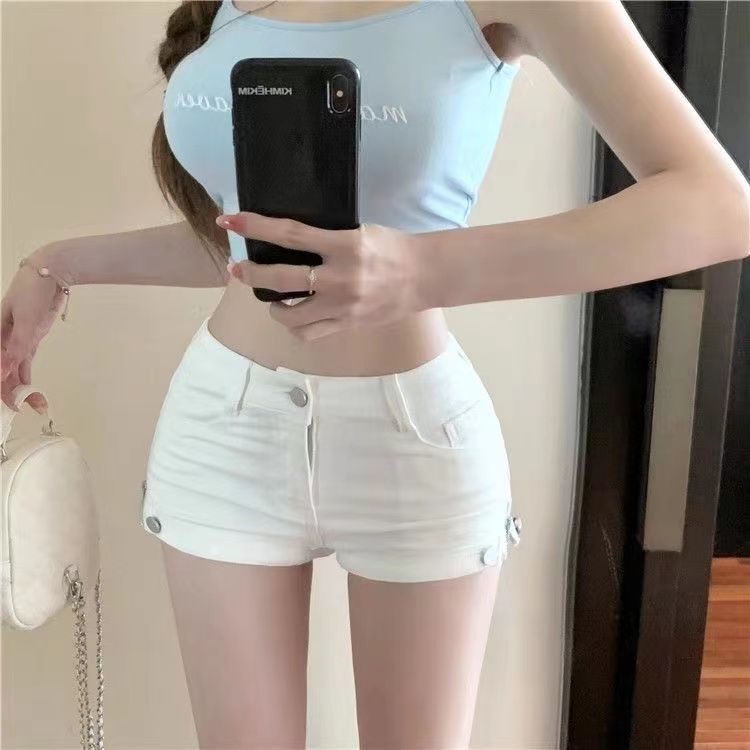 Womens Slim Fit Side Zipper Denim Shorts High Waist Stretch Fabric Casual Summer Wear
