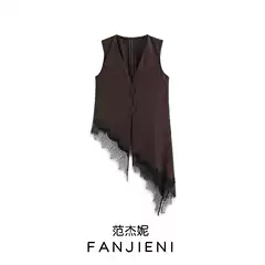 Zr Foreign Trade Wholesale European and American Style Women's Fashion Sexy Asymmetric Lace Patchwork V-Neck Top 2220684