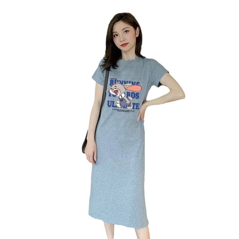 Nightgown Women's Summer Thin Short-sleeved Pajamas Mid-length Pregnant Women's Loose plus size chubby girl Home Clothes Summer Cute Pajamas