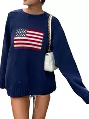 European and American 2025 Autumn and Winter New Cross-Border Women's Loose Easter Independence Day Round Neck Fashion Knitwear Knitwear