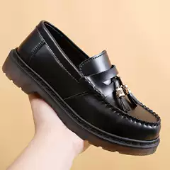 ADRIAN Tassel BEX Loafers Men's Genuine Leather Low-Top Martin Shoes Pure Black British Style Fashion Student Casual Shoes