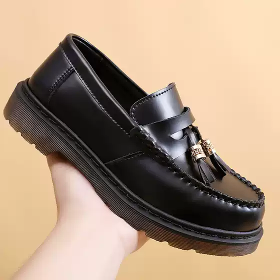 ADRIAN Tassel BEX Loafers Men's Genuine Leather Low-Top Martin Shoes Pure Black British Style Fashion Student Casual Shoes