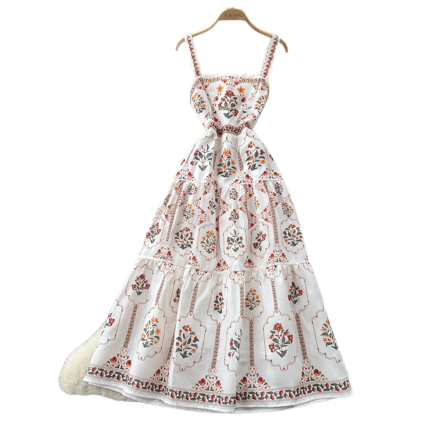 French Country Floral Print Maxi Dress High Waist A Line Silhouette Sleeveless Summer Vacation Style Wholesale