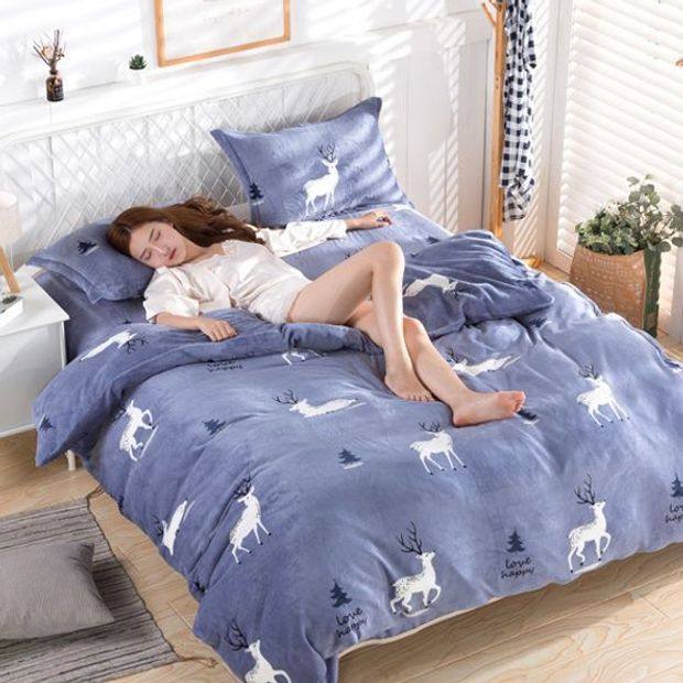 Warm Four-Piece Set, Thickeneded Flannel Quilt Cover, Bed Sheets, Pillowcases, Double-Sided Plush Quilt Cover, Coral Velvet Three-Piece Set Factory