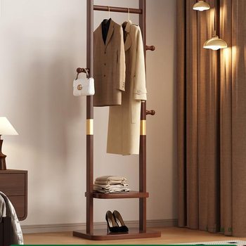 Solid Wood Clothes Hanger Floor-Standing Bedroom Home Coat Rack Chinese Style Room Small Simple Bedside Clothes Rack
