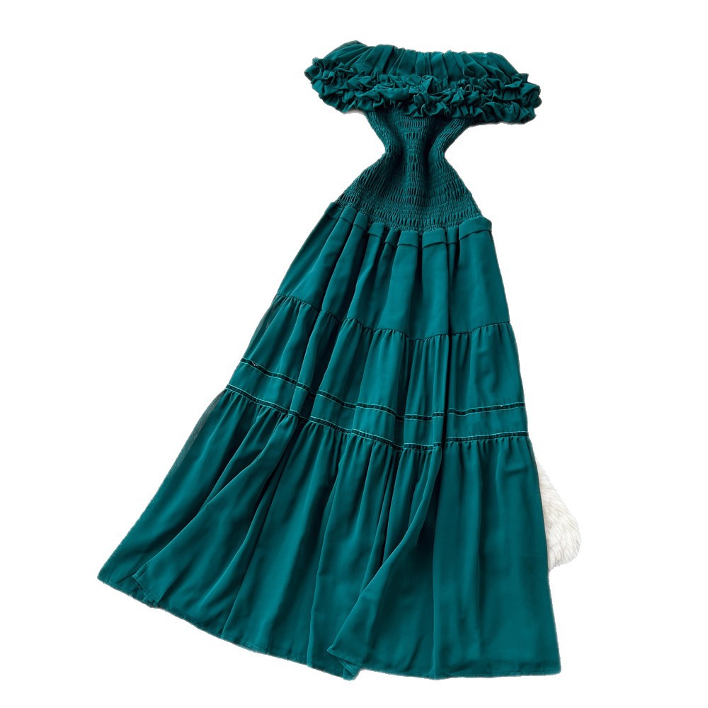 French Vacation Style Strapless Dress High Waist Flattering Fit Ruffle Hem Summer Occasion Wholesale Available