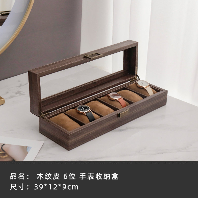 6コンパートメント木目調レザーブレスレットジュエリーボックス-ハンドピロー付き♢