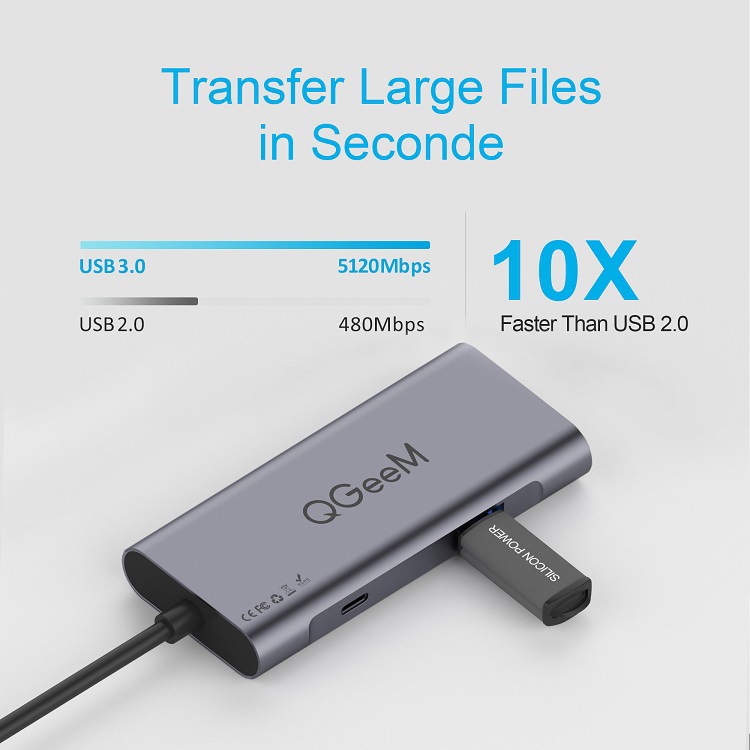 新品QGeeM USB C HUB多功能转换器三合一集线器-图2