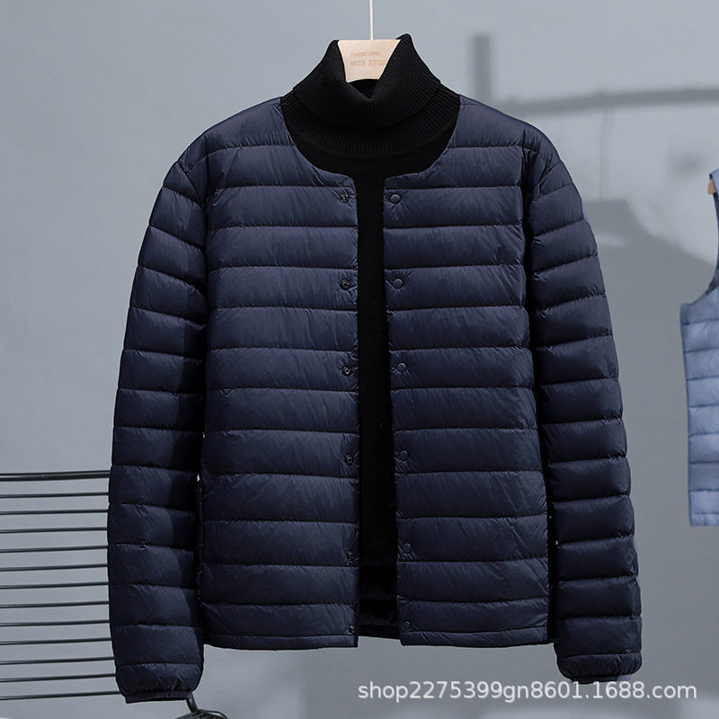 2024 New Men's Light down Jacket Short V Neck Round Neck Two-Wear Thin Large Size White Duck down Men's Outerwear