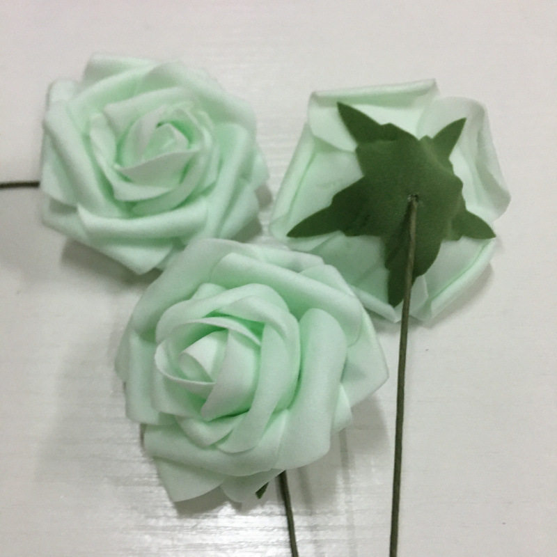 工厂现货仿真8cm带杆PE玫瑰花 泡沫花头手捧花婚庆喜糖盒配件