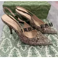 2025 Spring and Summer European and American Export Back Strap Presbyopic Metal Buckle Sandals Low Heel Pointed Toe Classic Letter Shoes