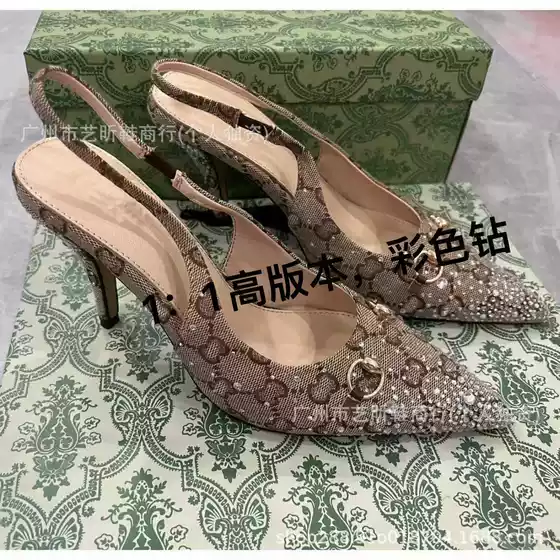2025 Spring and Summer European and American Export Back Strap Presbyopic Metal Buckle Sandals Low Heel Pointed Toe Classic Letter Shoes